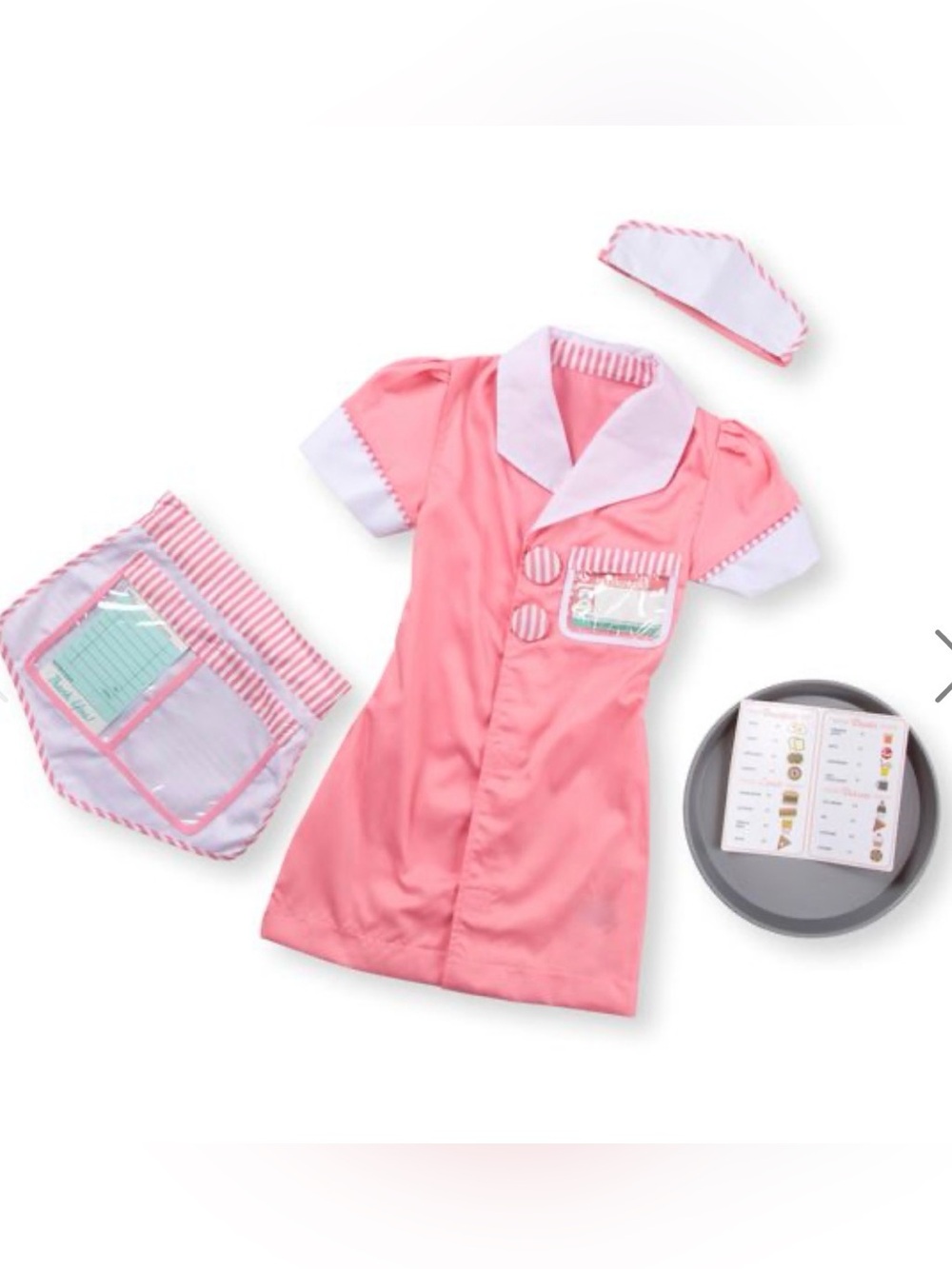 Melissa & Doug Pink & White Waitress Role Play Apron Set